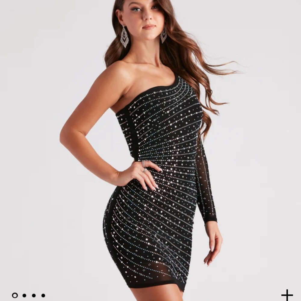 Windsor Black and Silver One-Shoulder Mini Dress